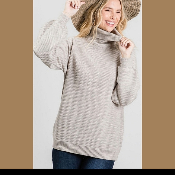 Women's Plus Turtleneck Sweater Light Neutral Grey Gray 1X - Picture 4 of 4